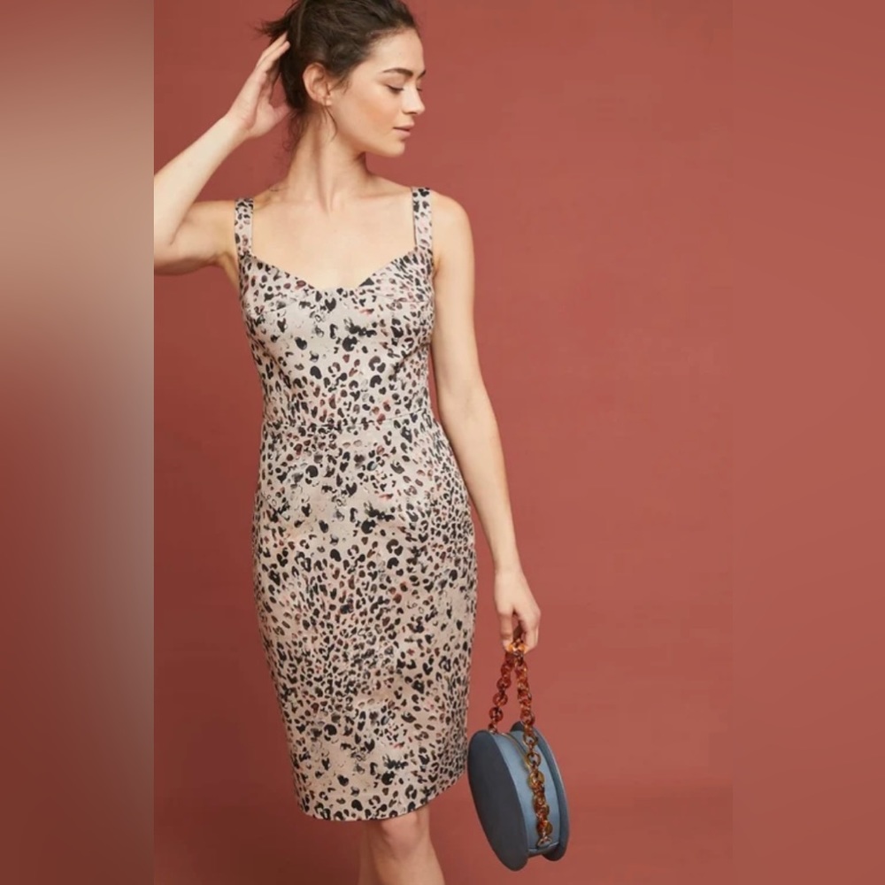 Black halo sheath leopard neutral dress